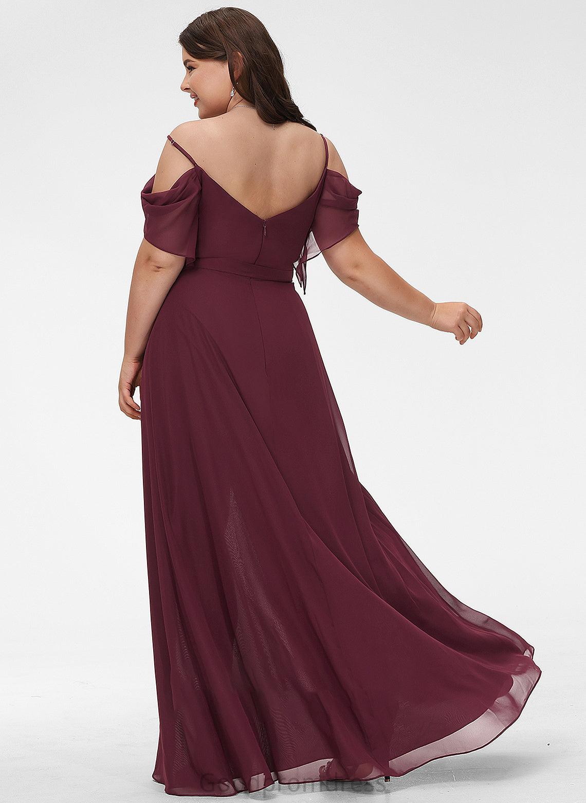 A-Line Front Sophie Prom Dresses V-neck Floor-Length Split With Ruffle