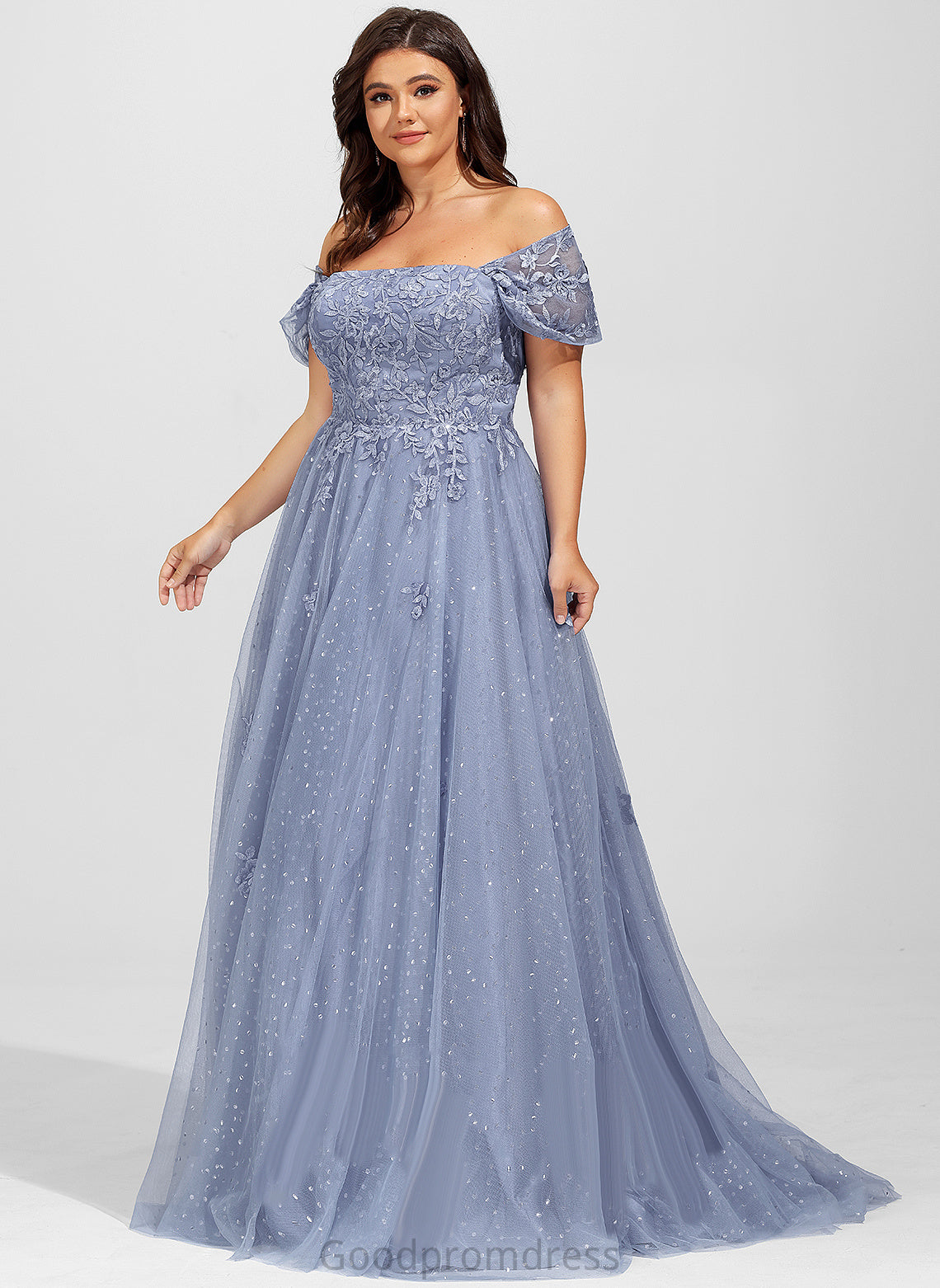 Sequins Prom Dresses Train With Ball-Gown/Princess Off-the-Shoulder Sweep Tulle Lisa Lace