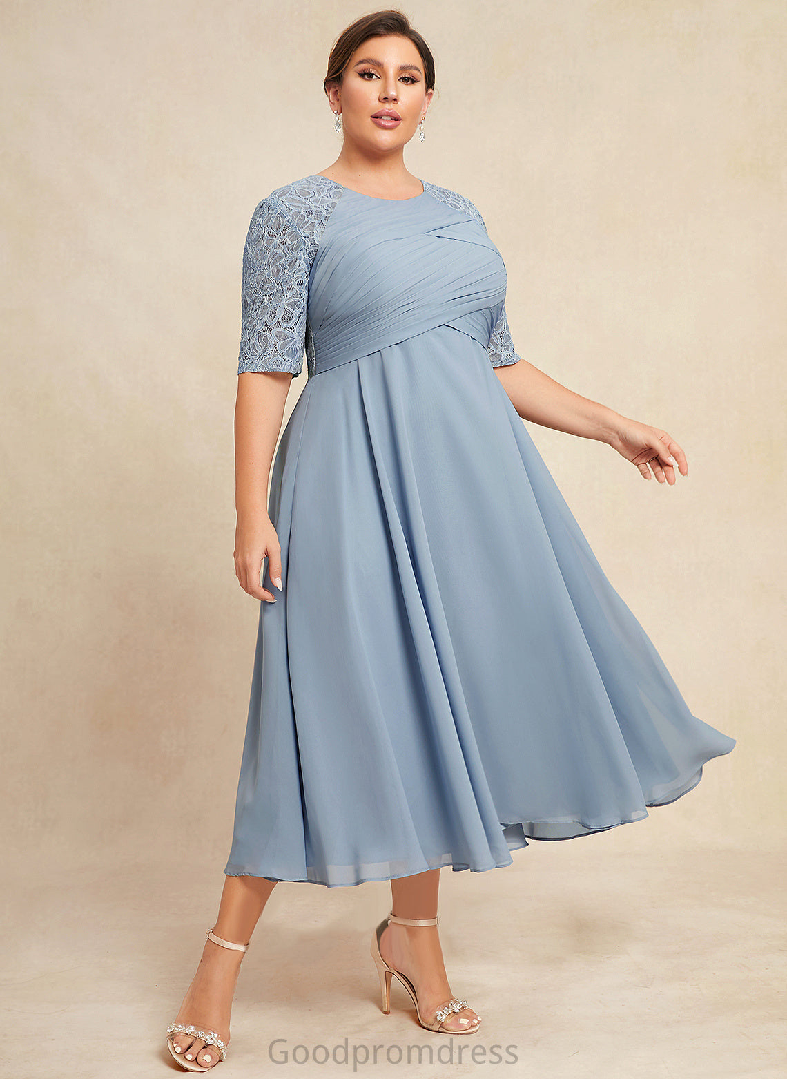 A-Line Ruffle Cocktail Dresses Neck Chiffon Scoop Lace Tea-Length With Cocktail Itzel Dress