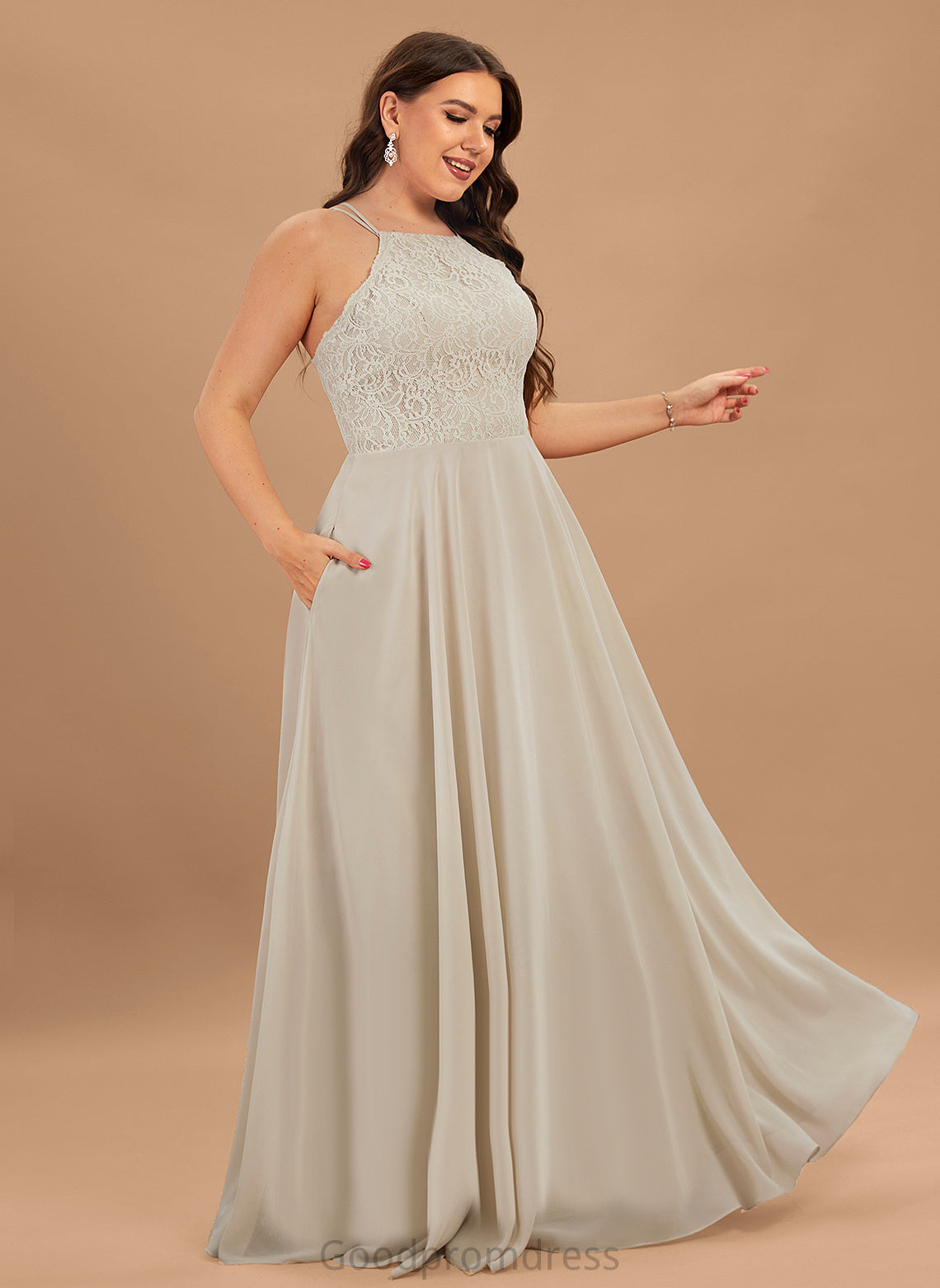 Silhouette Neckline Floor-Length Scoop Fabric A-Line Length Lace Straps&Sleeves Mayra Natural Waist Floor Length Bridesmaid Dresses