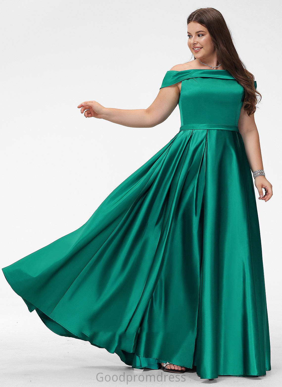 Aileen Satin Floor-Length With Off-the-Shoulder Prom Dresses Front Ball-Gown/Princess Pockets Split