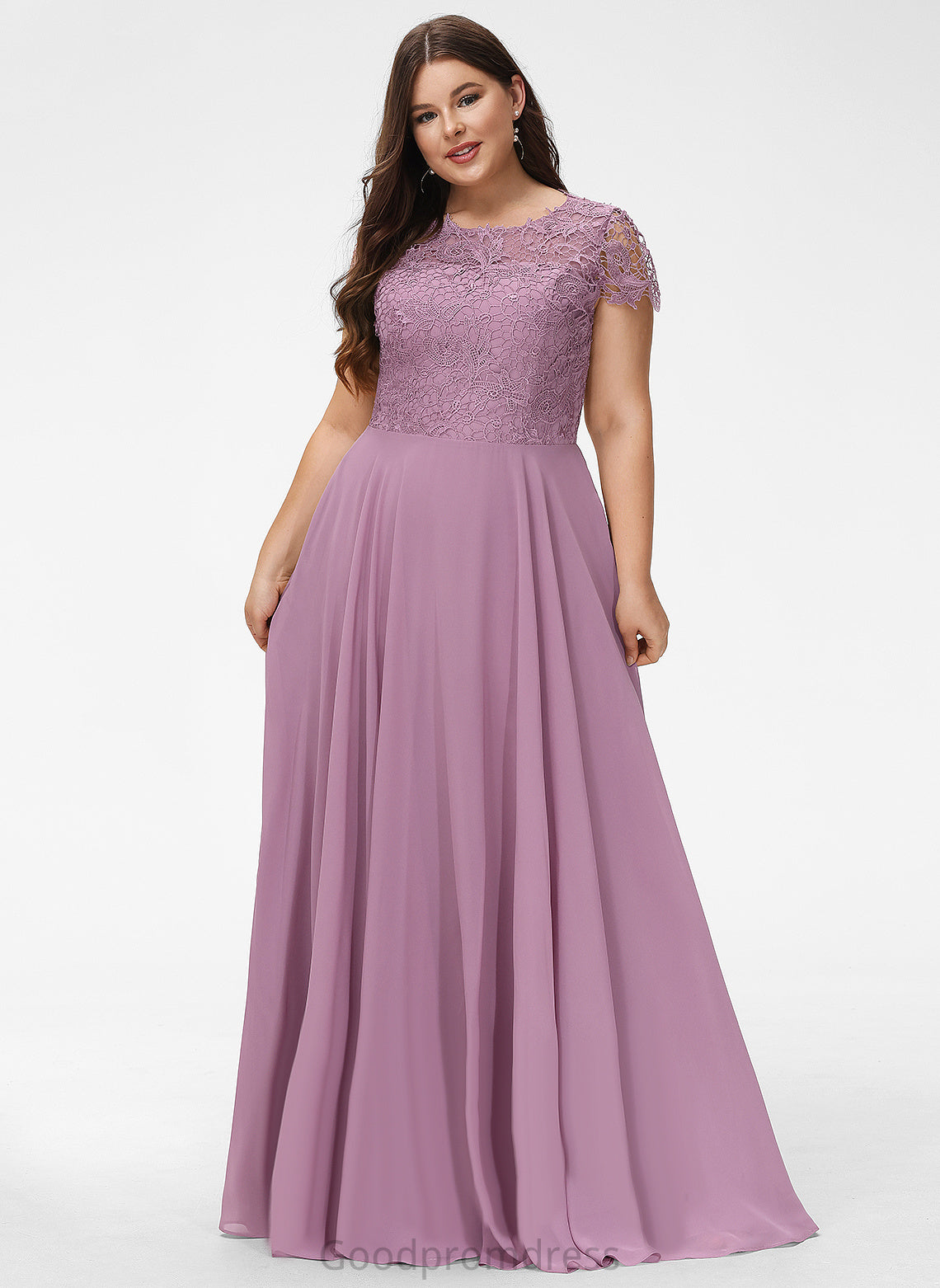 Taylor A-Line Scoop Floor-Length Prom Dresses Lace Chiffon