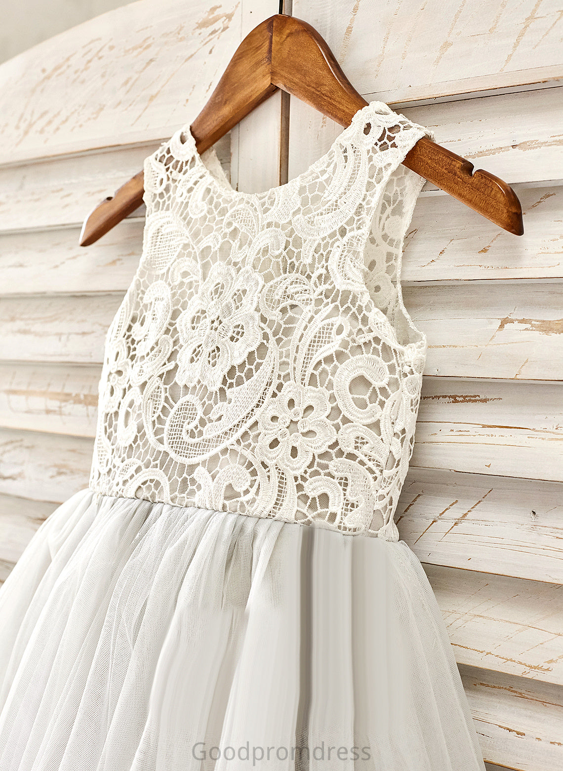 Sleeveless Tulle Lace Girl Dress With Knee-length A-Line - Lucy Flower Flower Girl Dresses Scoop Neck