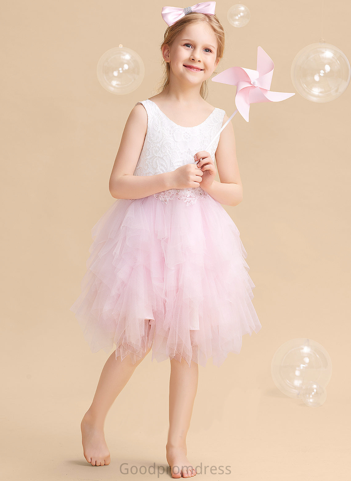 With - Back Knee-length Tulle/Lace Flower Neck Flower Girl Dresses Kristina Dress Sleeveless Scoop Ball-Gown/Princess Girl Lace/Beading/Sequins/V