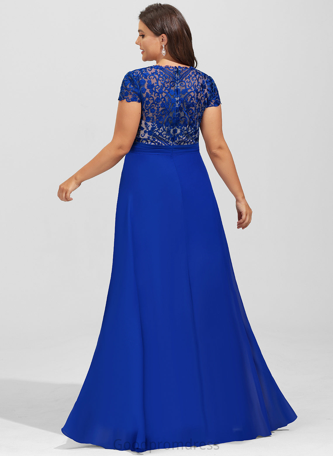 With Chiffon Prom Dresses Lace A-Line Ruffle Floor-Length Hilda V-neck