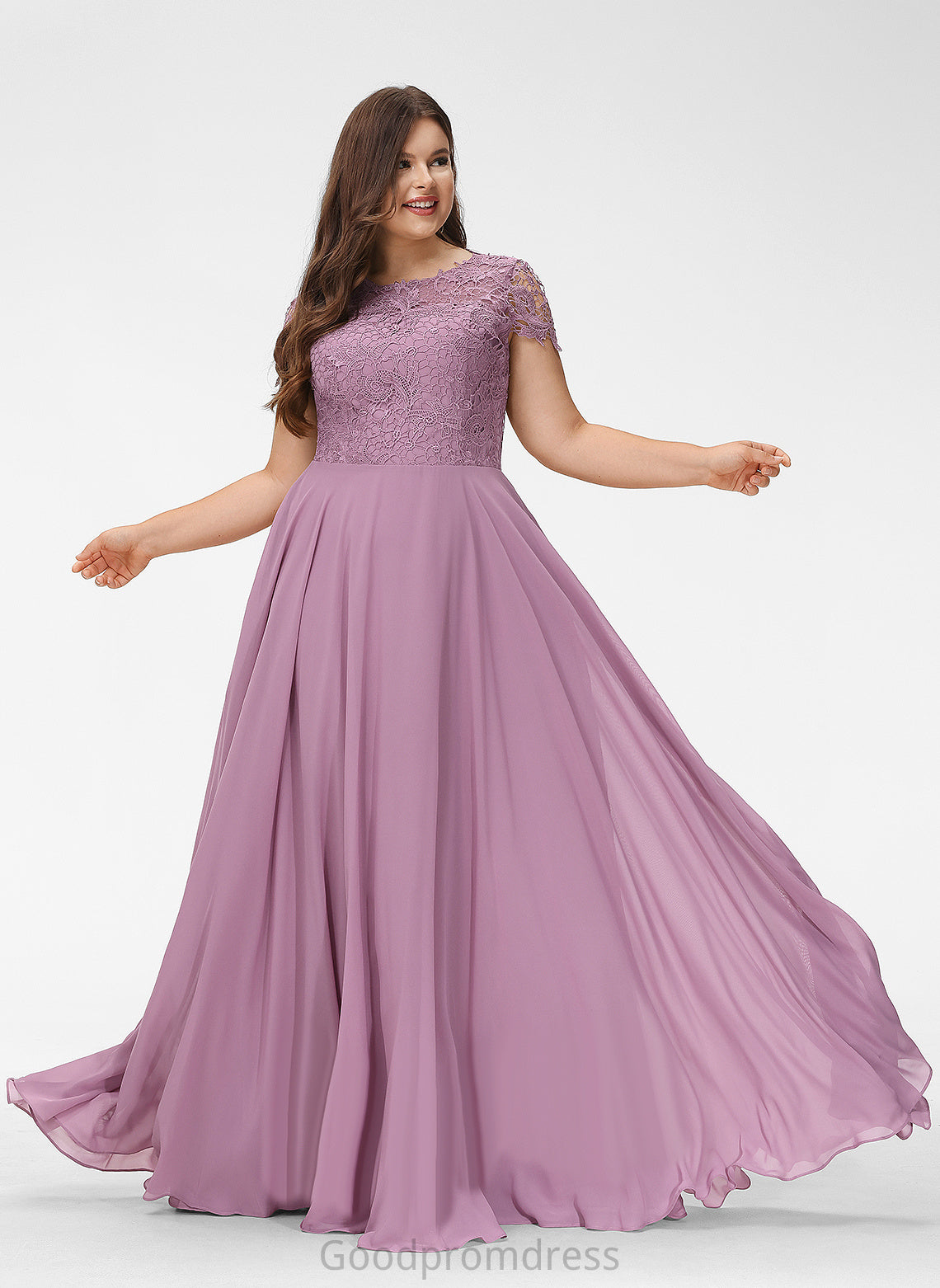 Taylor A-Line Scoop Floor-Length Prom Dresses Lace Chiffon