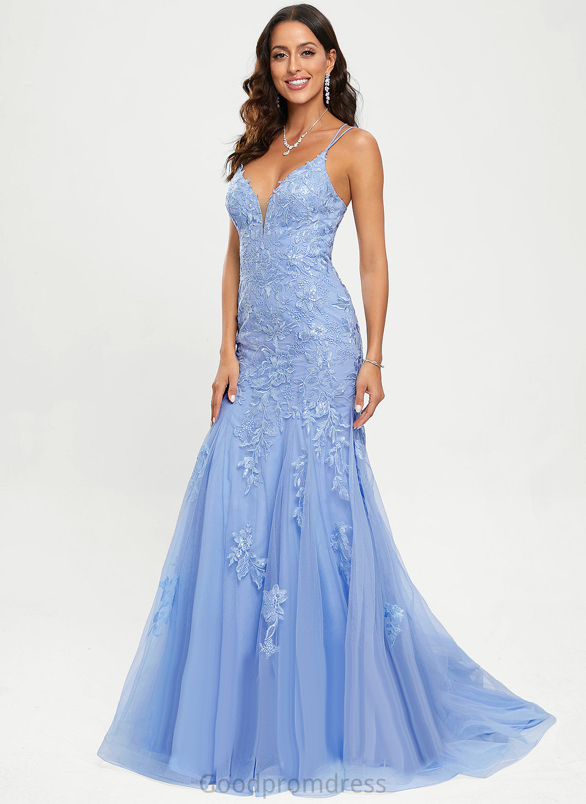 Sequins Sweep Prom Dresses Train Trumpet/Mermaid With Lace V-neck Tulle Nyasia