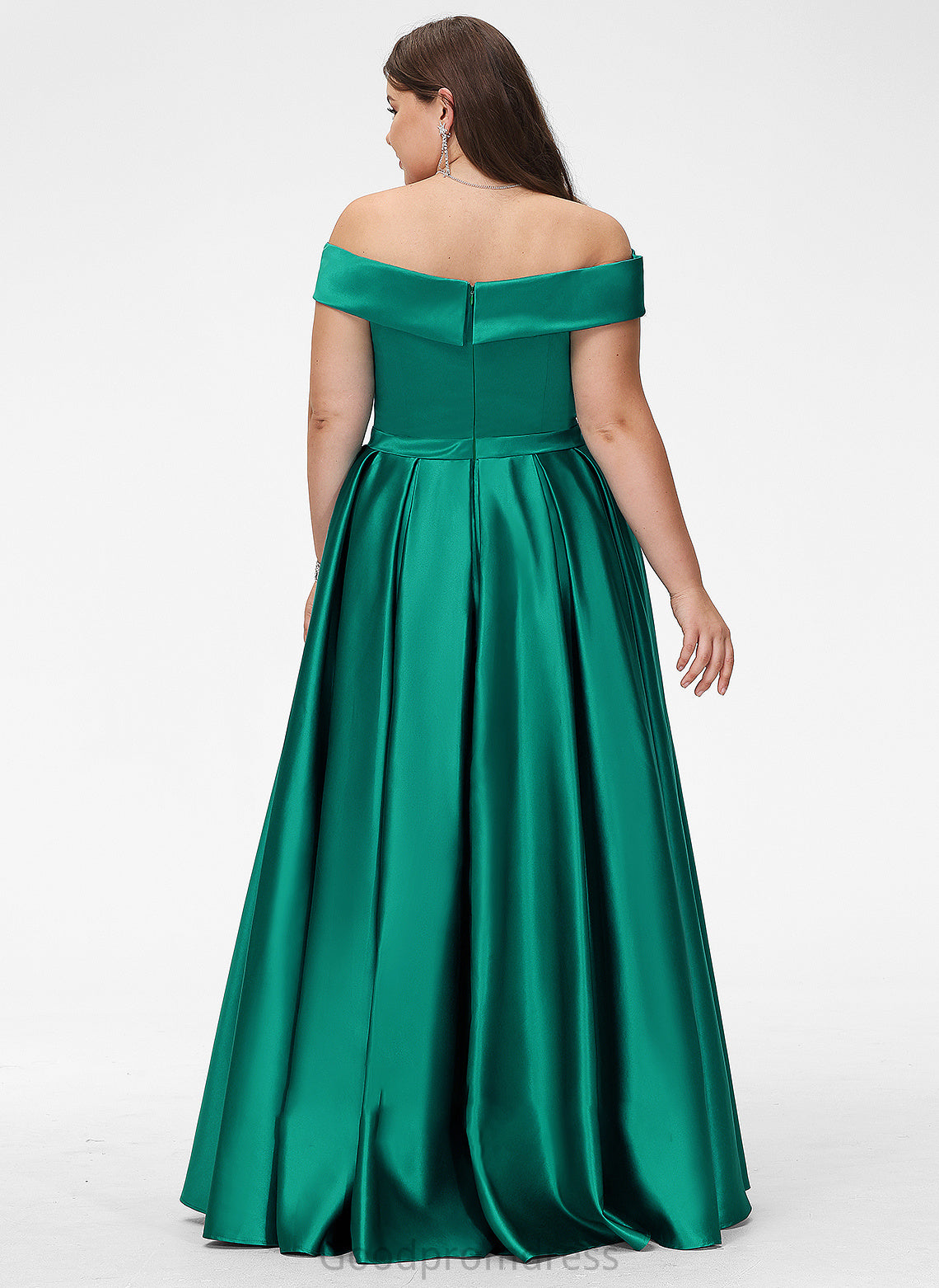 Aileen Satin Floor-Length With Off-the-Shoulder Prom Dresses Front Ball-Gown/Princess Pockets Split