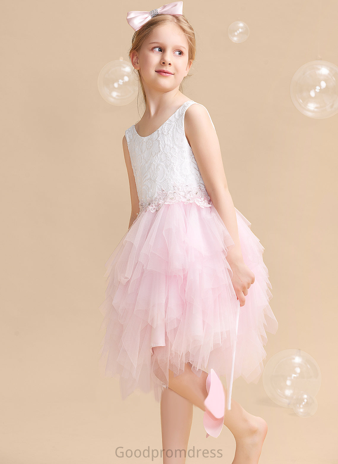 With - Back Knee-length Tulle/Lace Flower Neck Flower Girl Dresses Kristina Dress Sleeveless Scoop Ball-Gown/Princess Girl Lace/Beading/Sequins/V