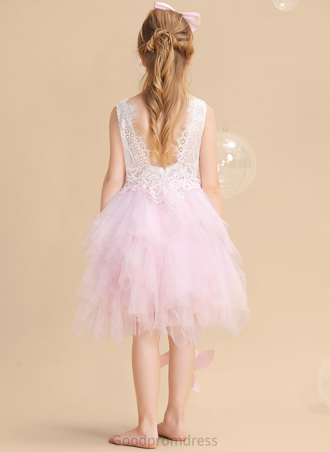 With - Back Knee-length Tulle/Lace Flower Neck Flower Girl Dresses Kristina Dress Sleeveless Scoop Ball-Gown/Princess Girl Lace/Beading/Sequins/V