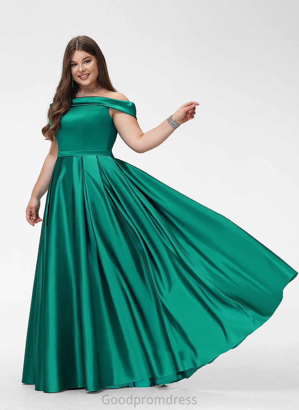 Aileen Satin Floor-Length With Off-the-Shoulder Prom Dresses Front Ball-Gown/Princess Pockets Split