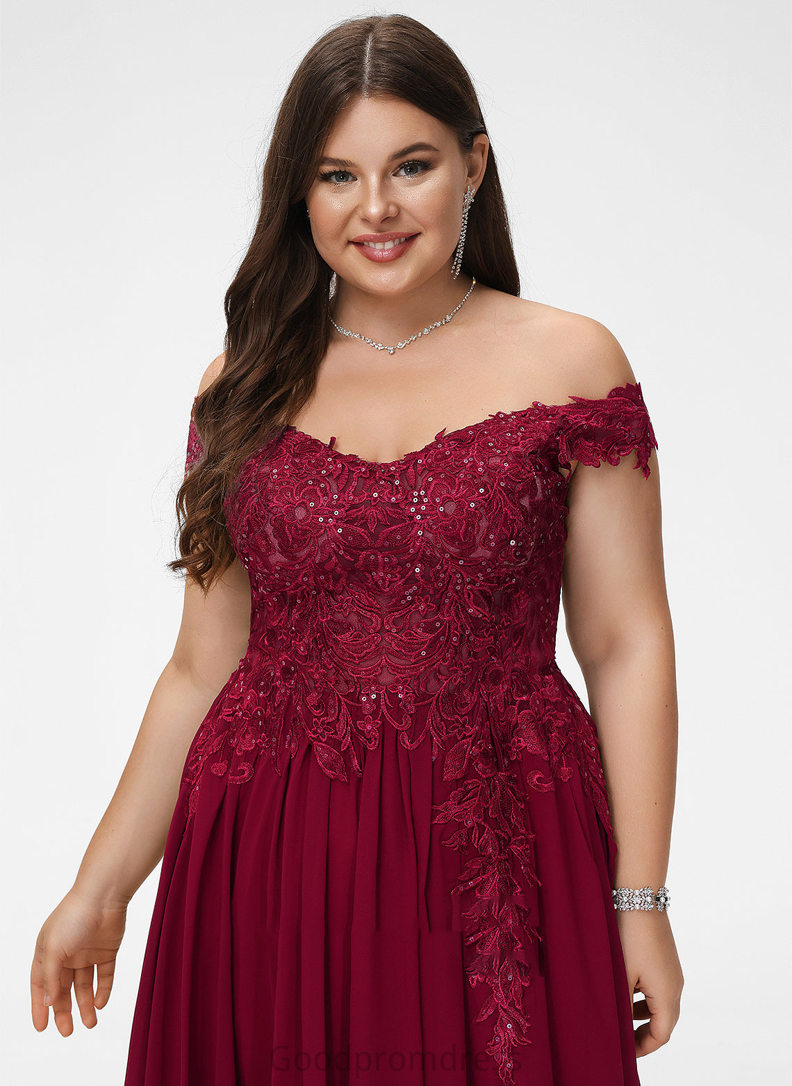 Nicky Sequins A-Line Prom Dresses Train Off-the-Shoulder With Chiffon Lace Sweep