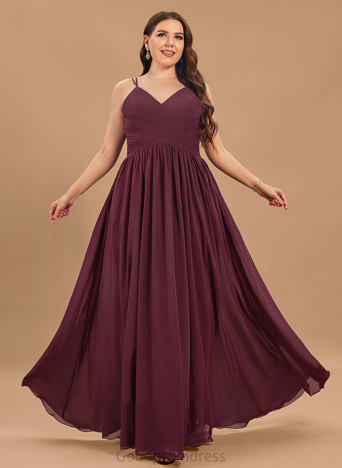 Lace With Prom Dresses A-Line V-neck Chiffon Floor-Length Ruffle Claudia