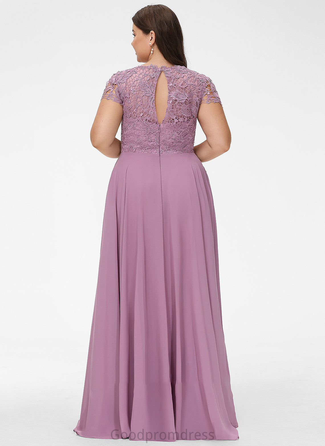 Scoop Floor-Length Pockets With A-Line Neck Liz Chiffon Prom Dresses Lace