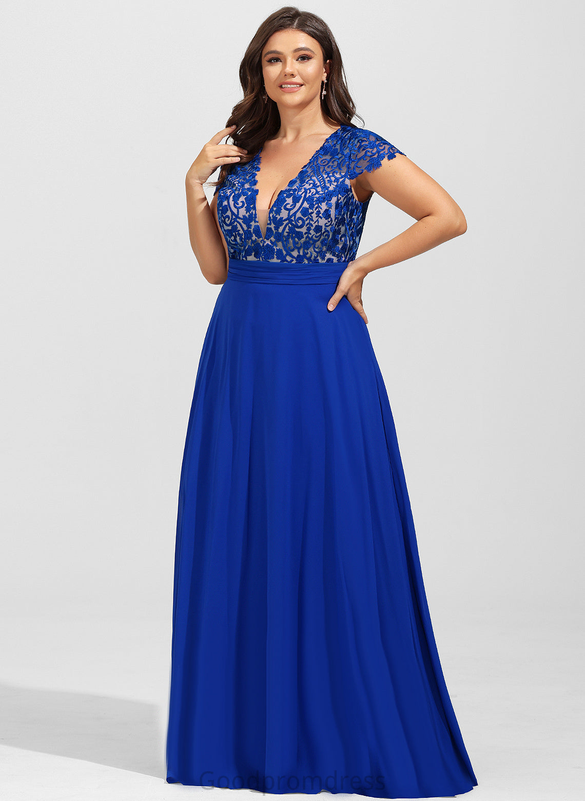 With Chiffon Prom Dresses Lace A-Line Ruffle Floor-Length Hilda V-neck