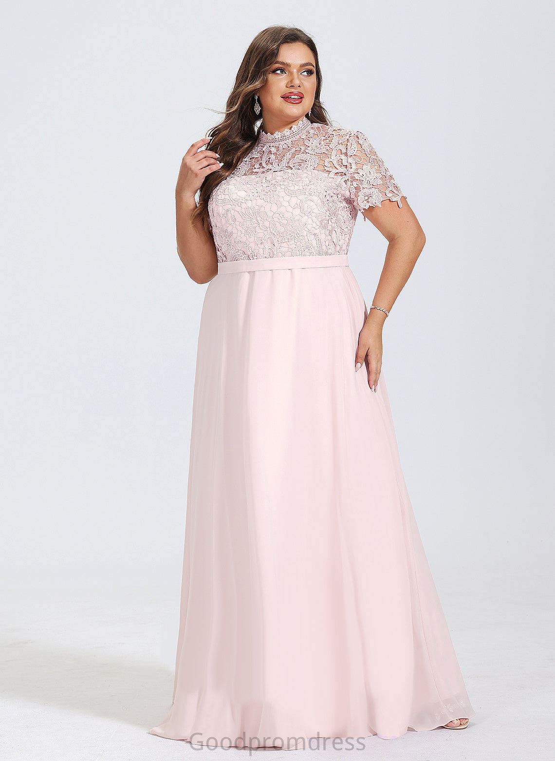 A-Line Neck With Prom Dresses High Sequins Chiffon Jemima Lace Floor-Length