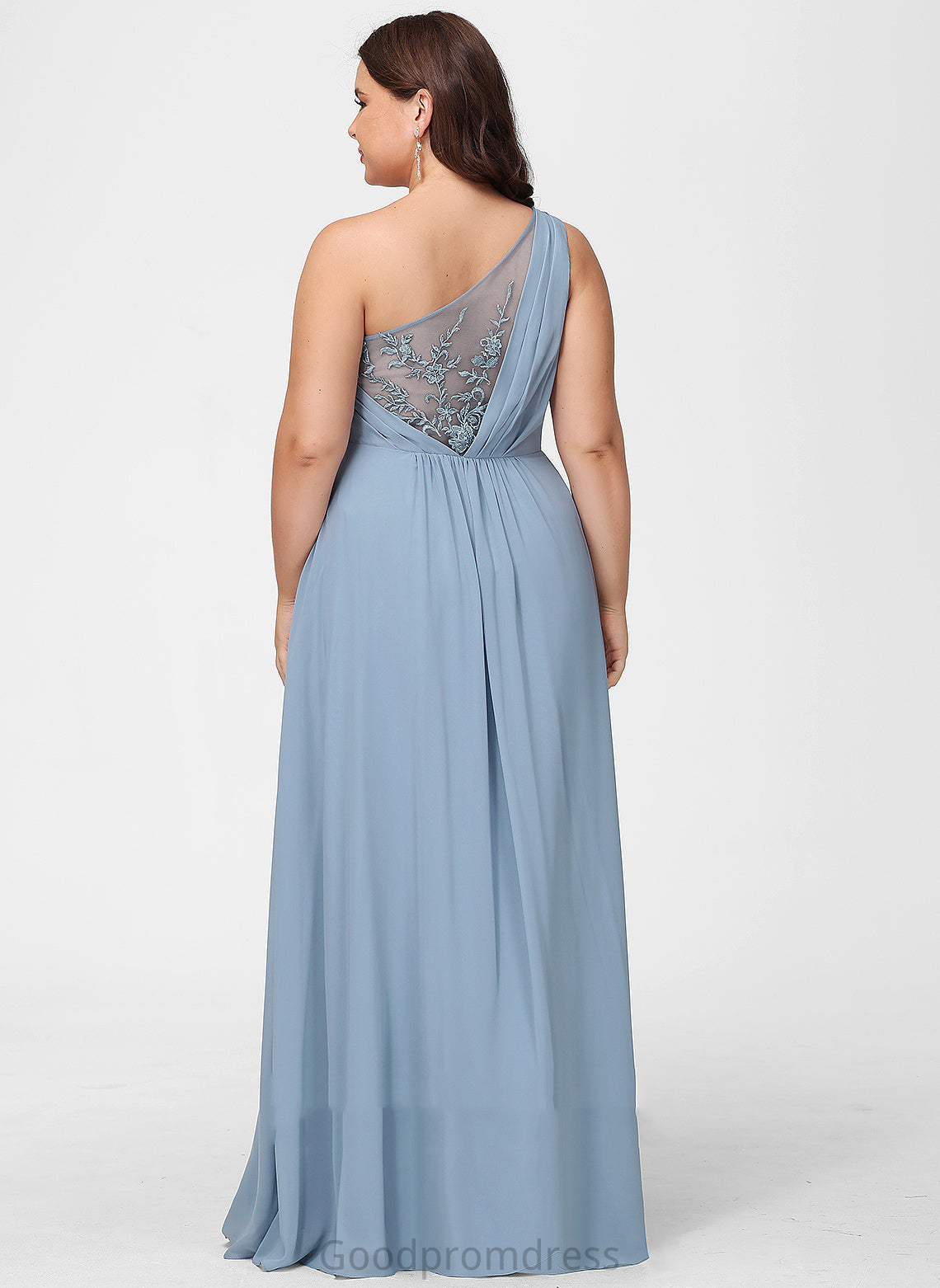 Sequins Silhouette One-Shoulder Neckline Embellishment Length A-Line Floor-Length Lace Fabric Molly Cap Sleeves Bridesmaid Dresses