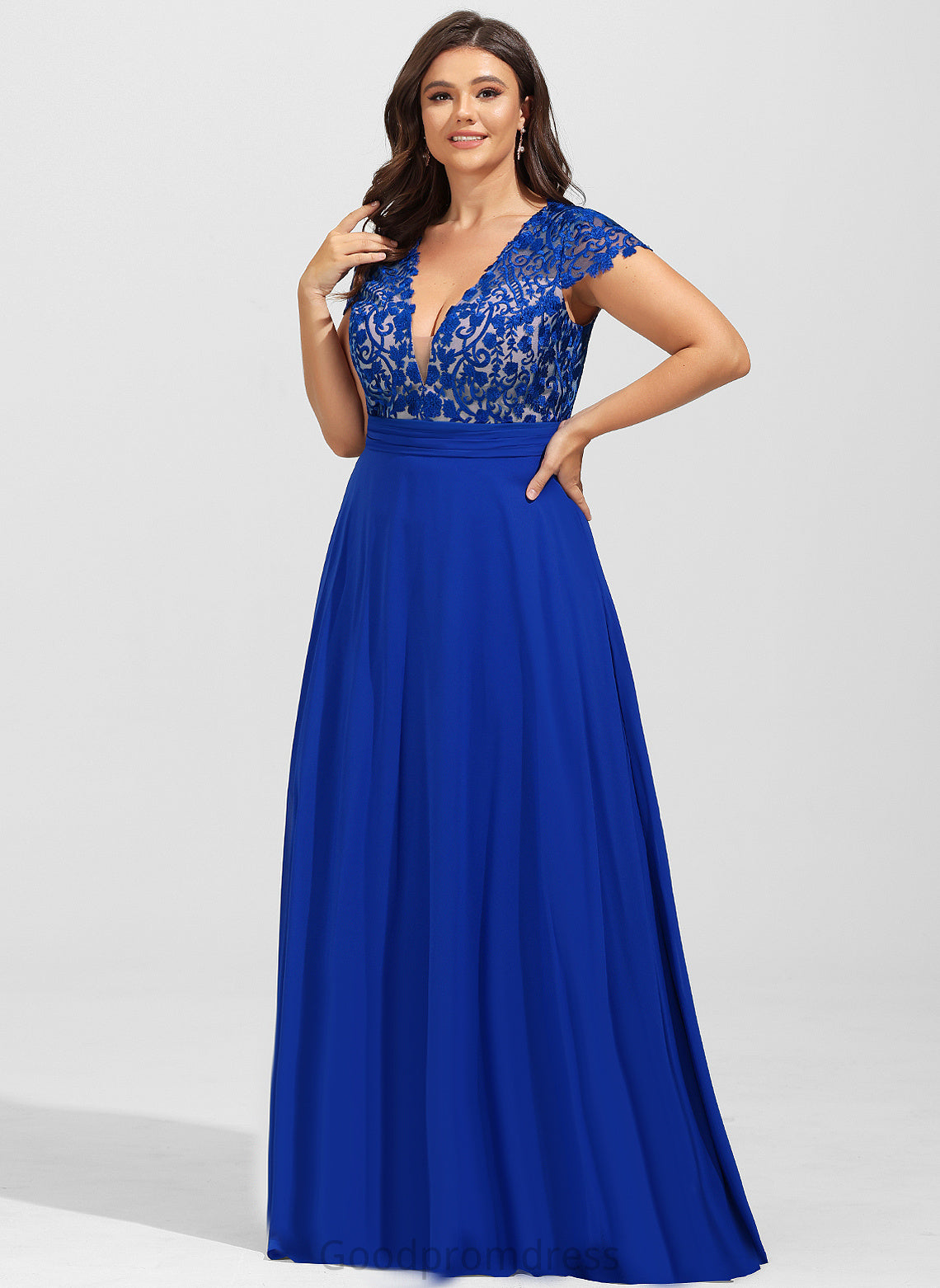 Lace Floor-Length A-Line Prom Dresses Chiffon Aleena V-neck