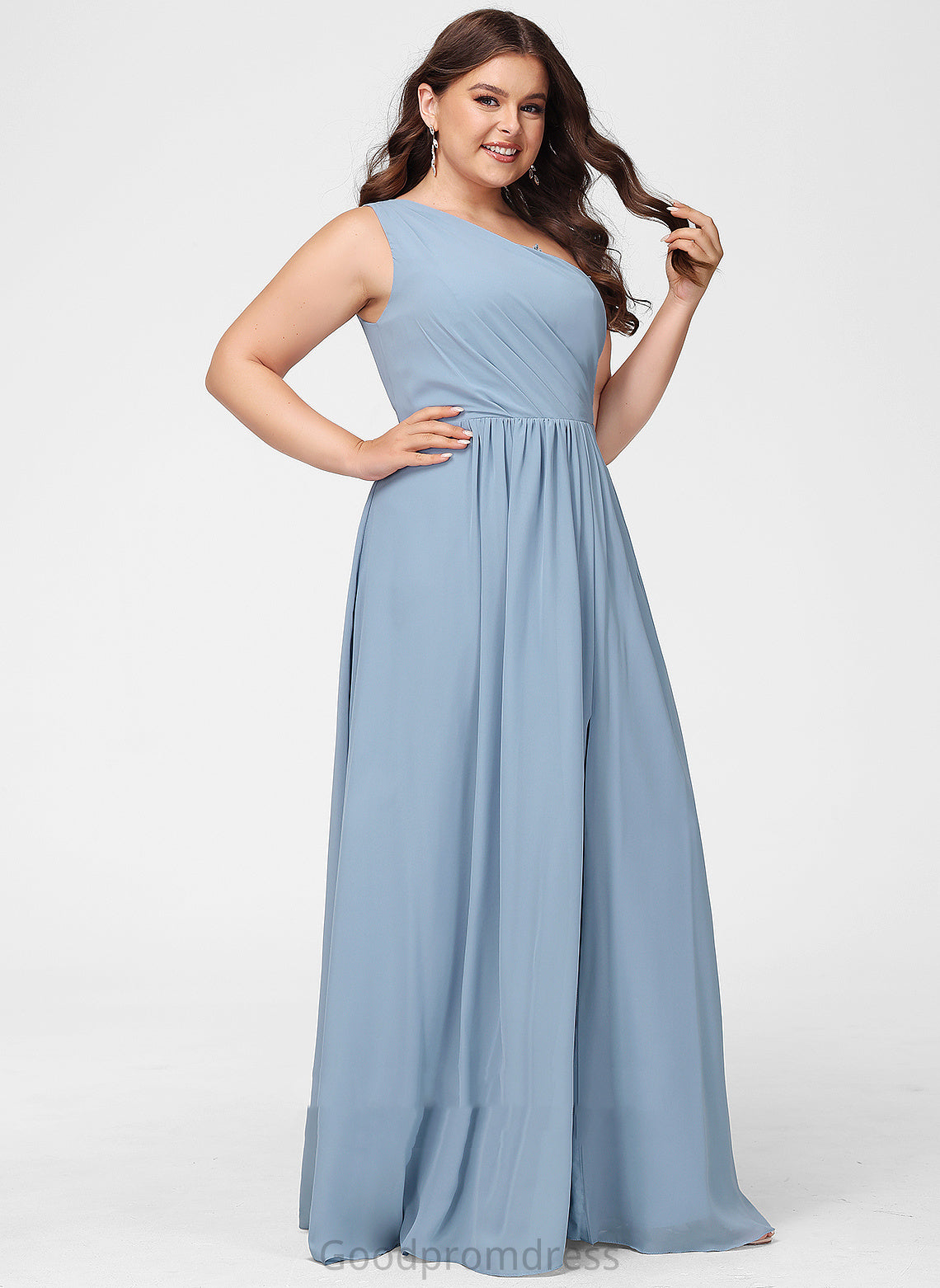 Sequins Silhouette One-Shoulder Neckline Embellishment Length A-Line Floor-Length Lace Fabric Molly Cap Sleeves Bridesmaid Dresses