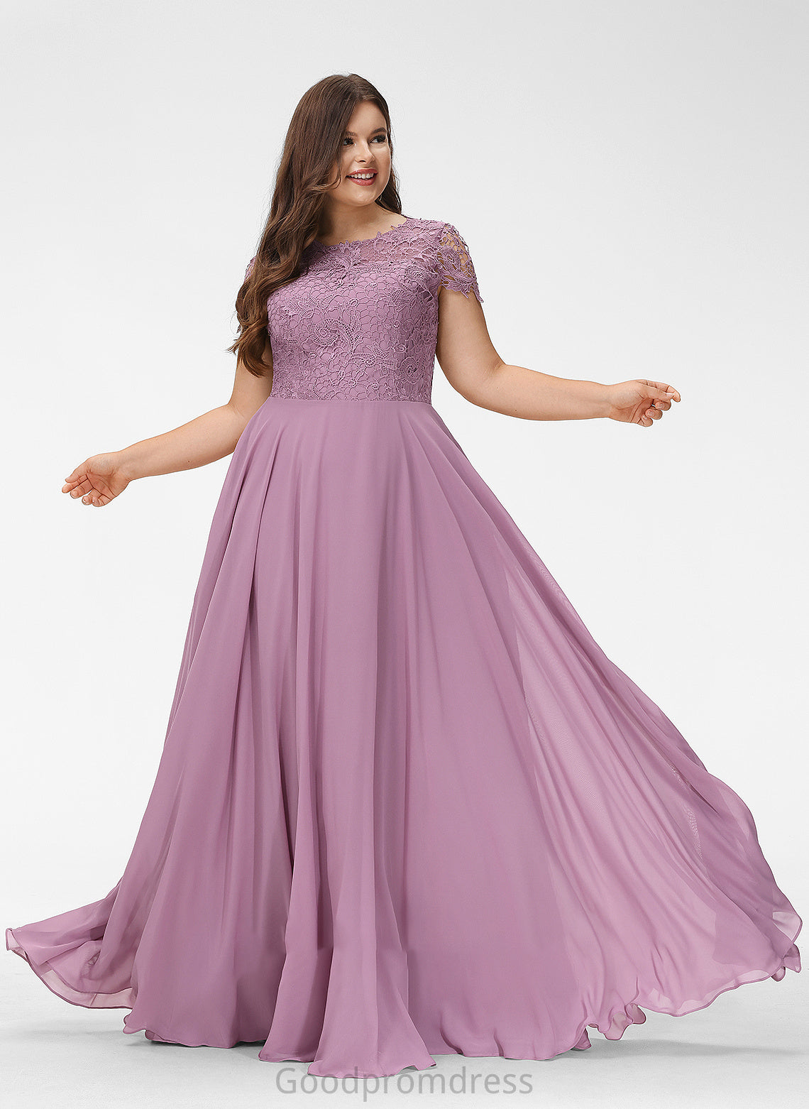 Scoop Floor-Length Pockets With A-Line Neck Liz Chiffon Prom Dresses Lace