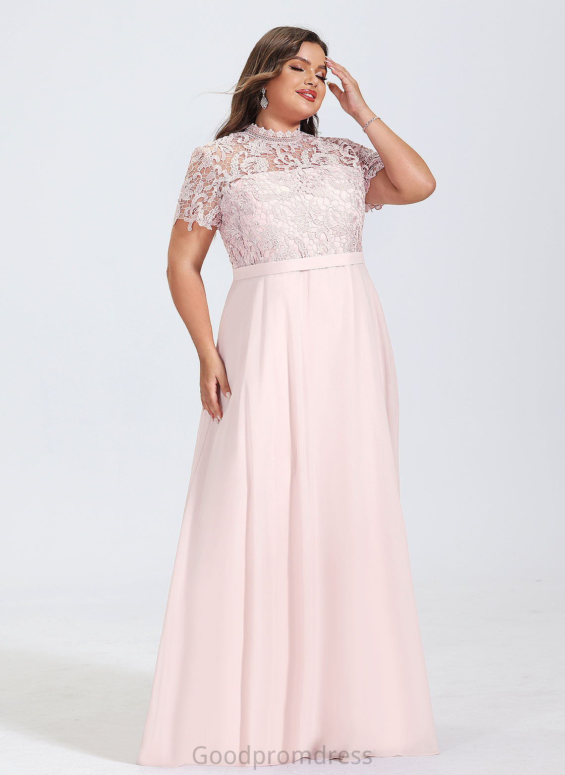 A-Line Neck With Prom Dresses High Sequins Chiffon Jemima Lace Floor-Length