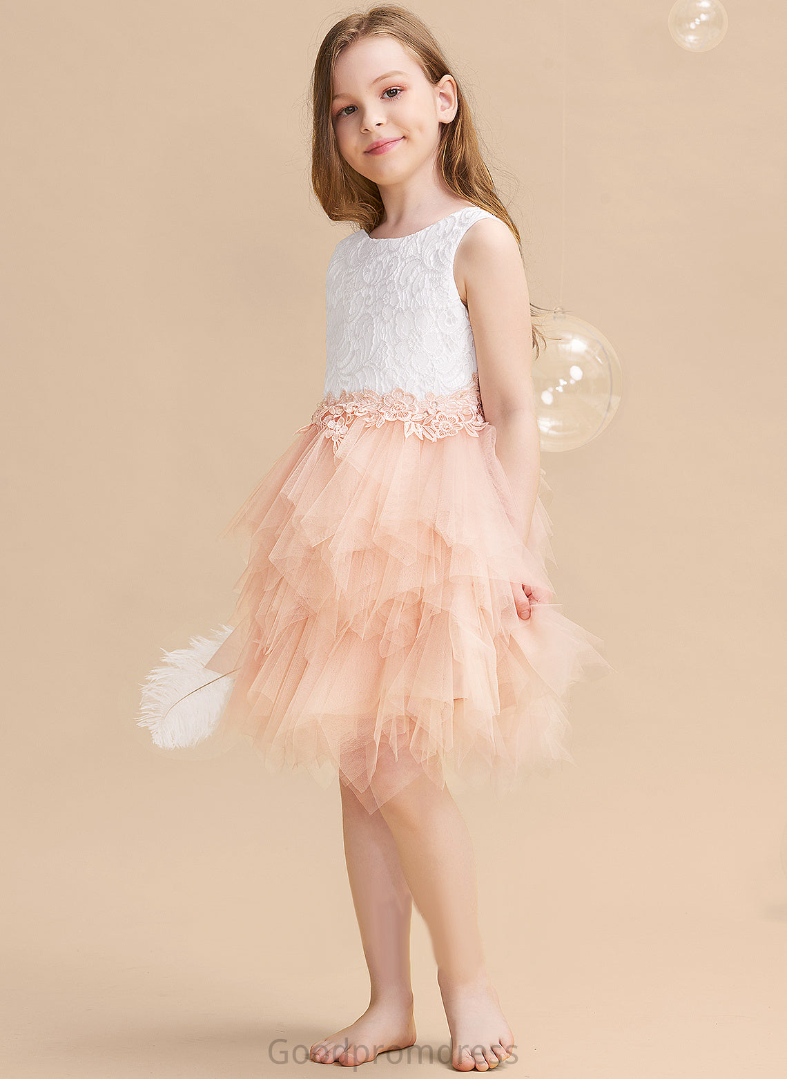 With - Back Knee-length Tulle/Lace Flower Neck Flower Girl Dresses Kristina Dress Sleeveless Scoop Ball-Gown/Princess Girl Lace/Beading/Sequins/V