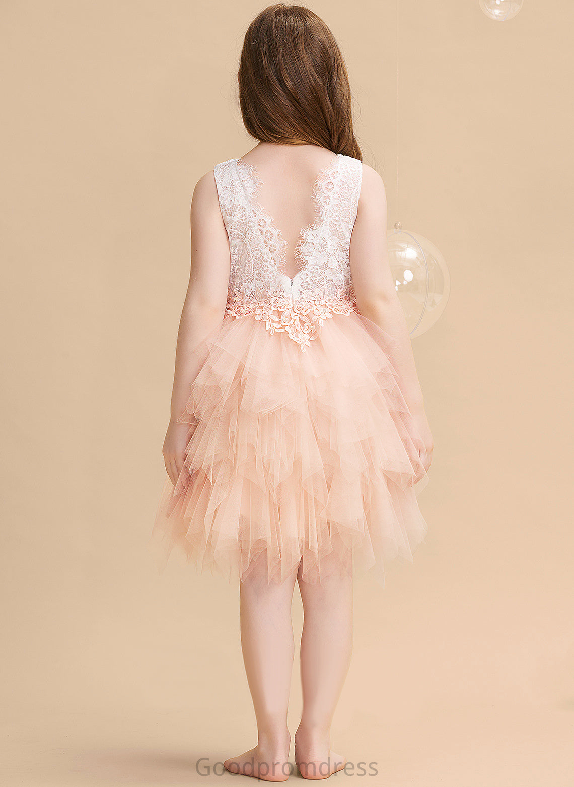 With - Back Knee-length Tulle/Lace Flower Neck Flower Girl Dresses Kristina Dress Sleeveless Scoop Ball-Gown/Princess Girl Lace/Beading/Sequins/V