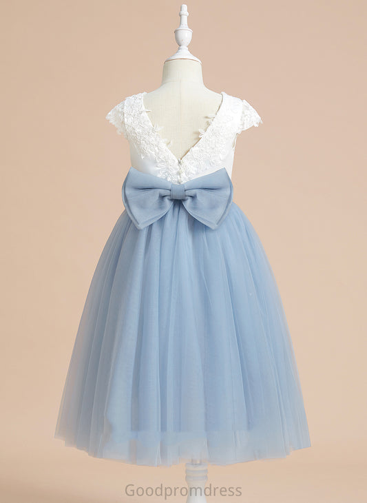 A-Line With - Lace/Bow(s) Dress Sleeveless Gwendoline Flower Scoop Satin/Tulle Flower Girl Dresses Neck Girl Tea-length