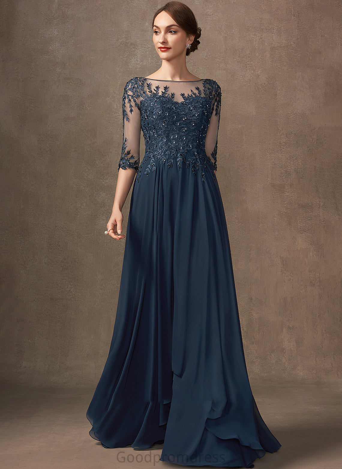 Dress Neck Sequins Scoop of A-Line With Beading Floor-Length Mother Emmalee Lace Chiffon Mother of the Bride Dresses Bride the