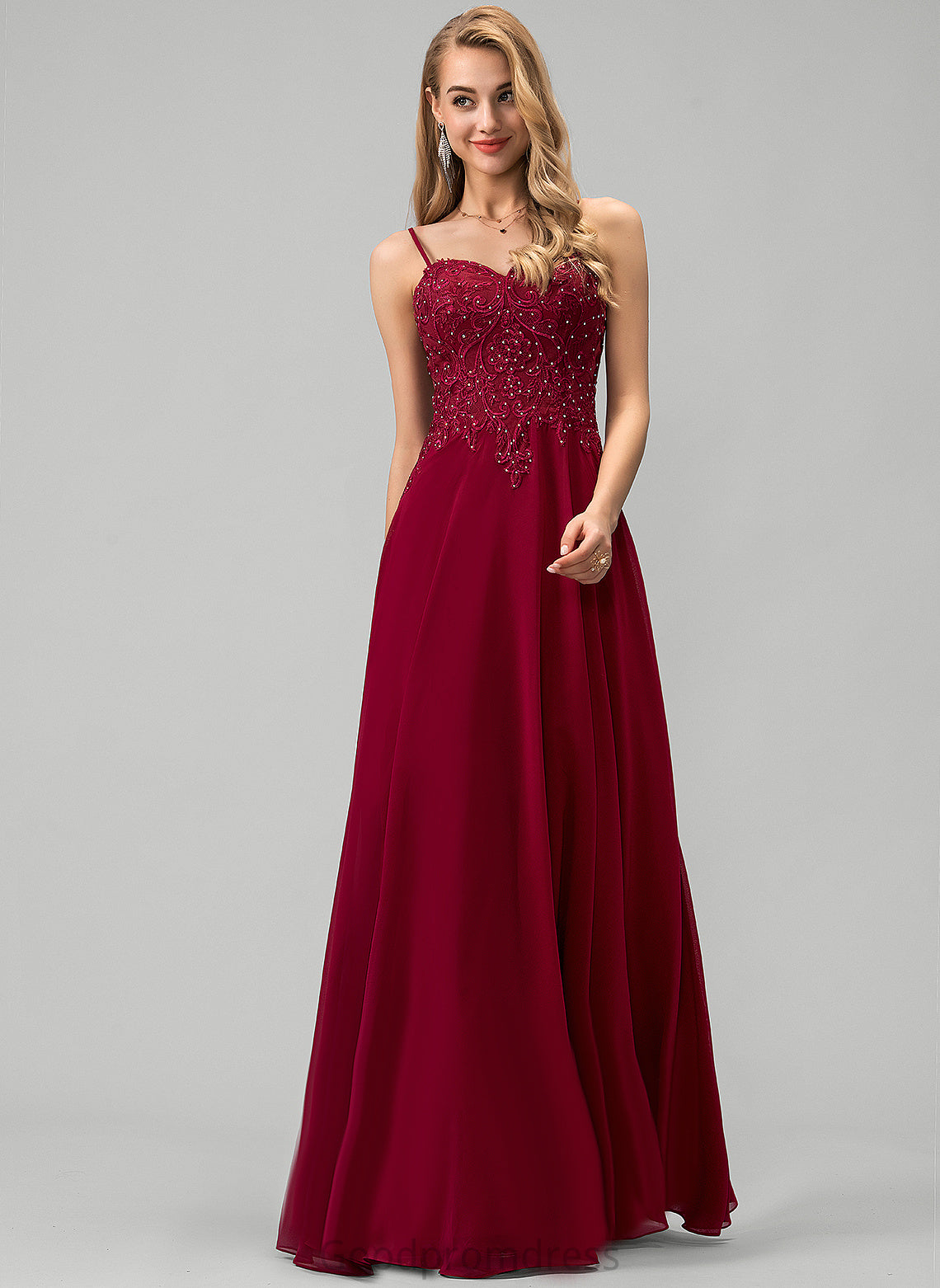 Rhinestone Melany Lace Sweetheart A-Line Chiffon Prom Dresses With Floor-Length