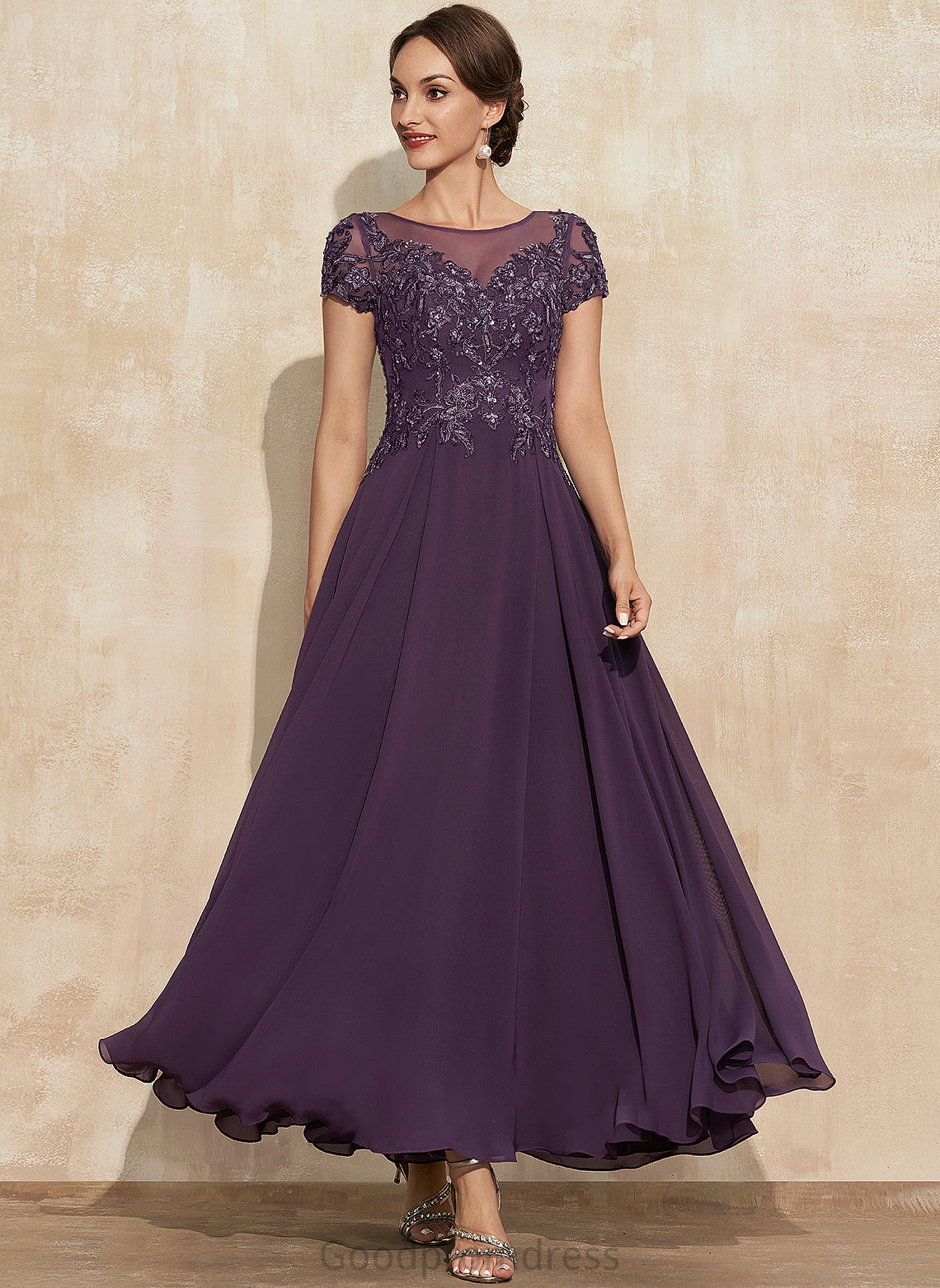 A-Line Sequins Chiffon Mother of the Bride Dresses Scoop Mother Neck Bride With Dress Ankle-Length Lace the Abby of