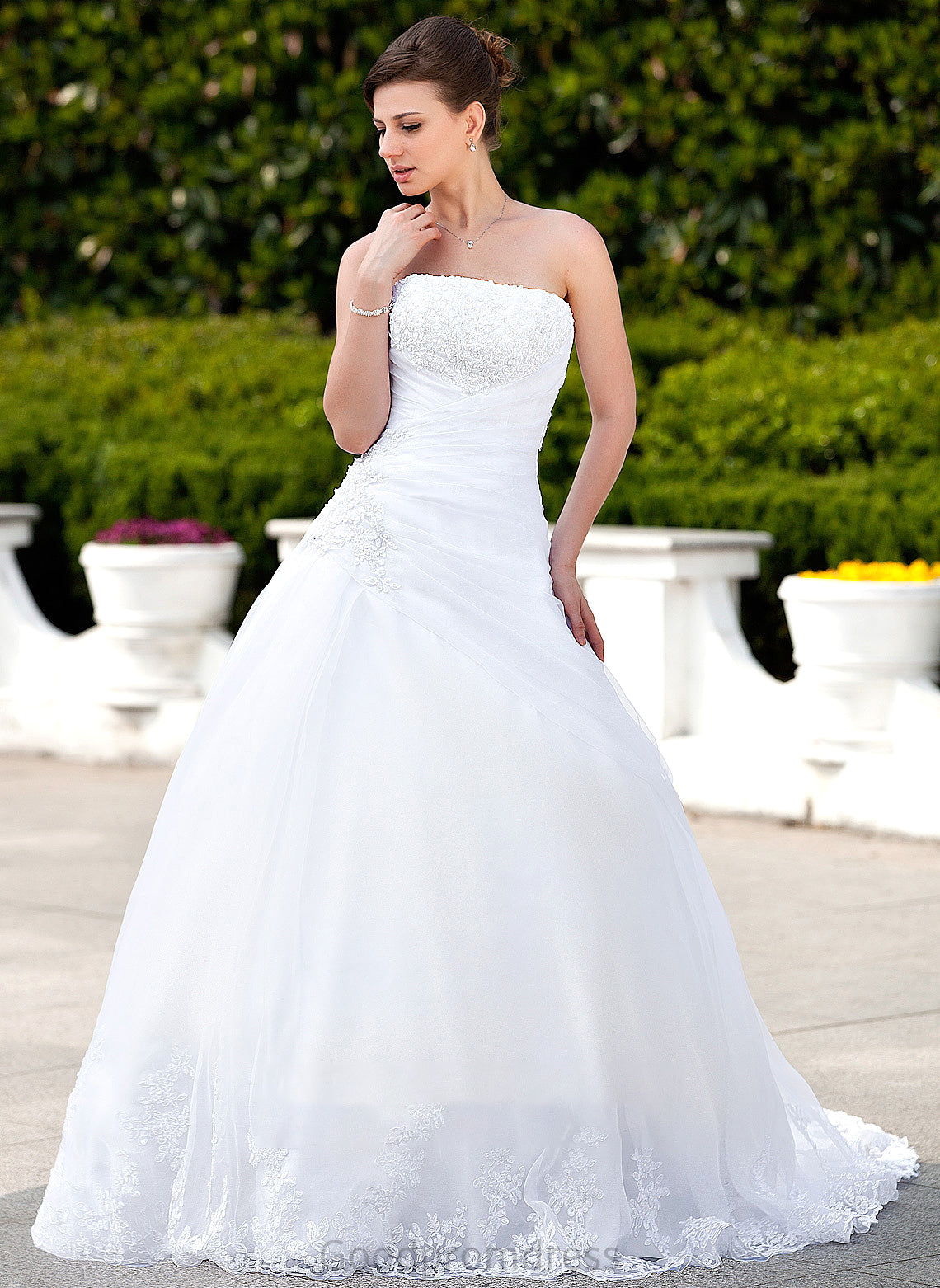 Train With Chapel Jamya Wedding Wedding Dresses Dress Organza Lace Ball-Gown/Princess Satin Strapless Beading