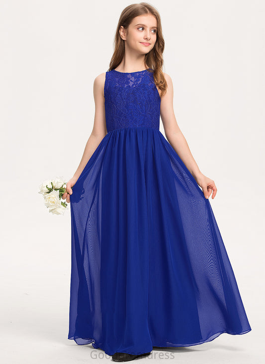 Scoop Chiffon Cindy Lace A-Line Neck Floor-Length Junior Bridesmaid Dresses