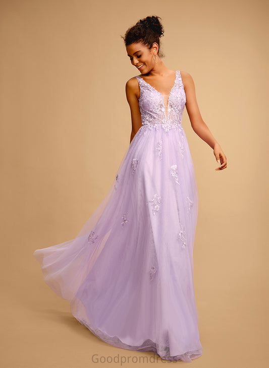 Floor-Length Tulle Prom Dresses Lace Ball-Gown/Princess Marisol V-neck