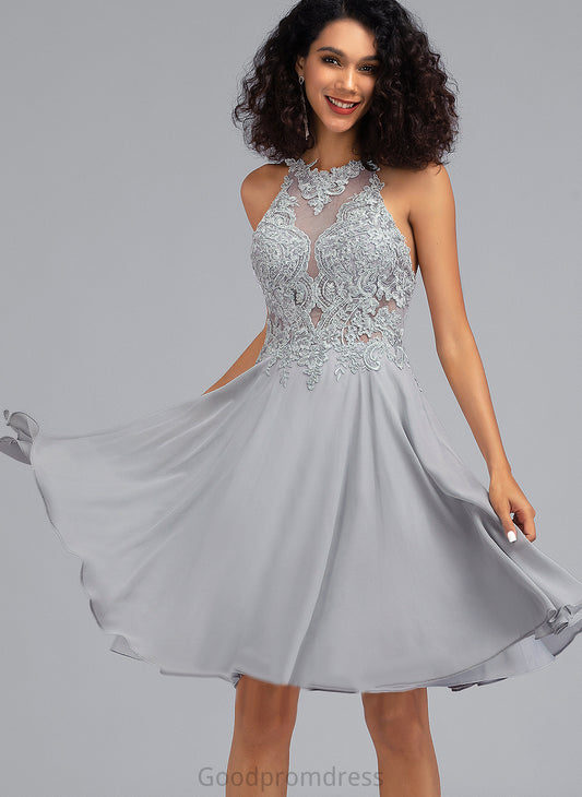 Chiffon Sequins Knee-Length Scoop A-Line With Sidney Prom Dresses Lace