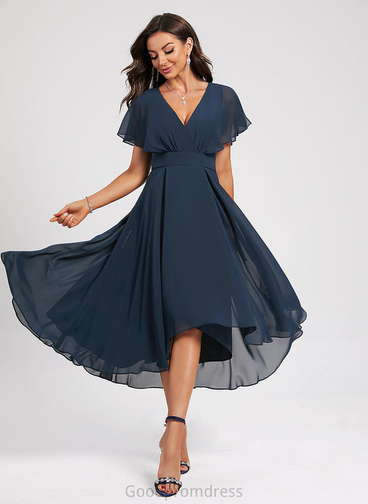 Dress Asymmetrical With Chiffon Cocktail A-Line Cocktail Dresses Gemma Sash V-neck