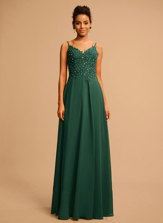 Prom Dresses With Lace Chiffon A-Line Floor-Length V-neck Beading Sequins Tabitha