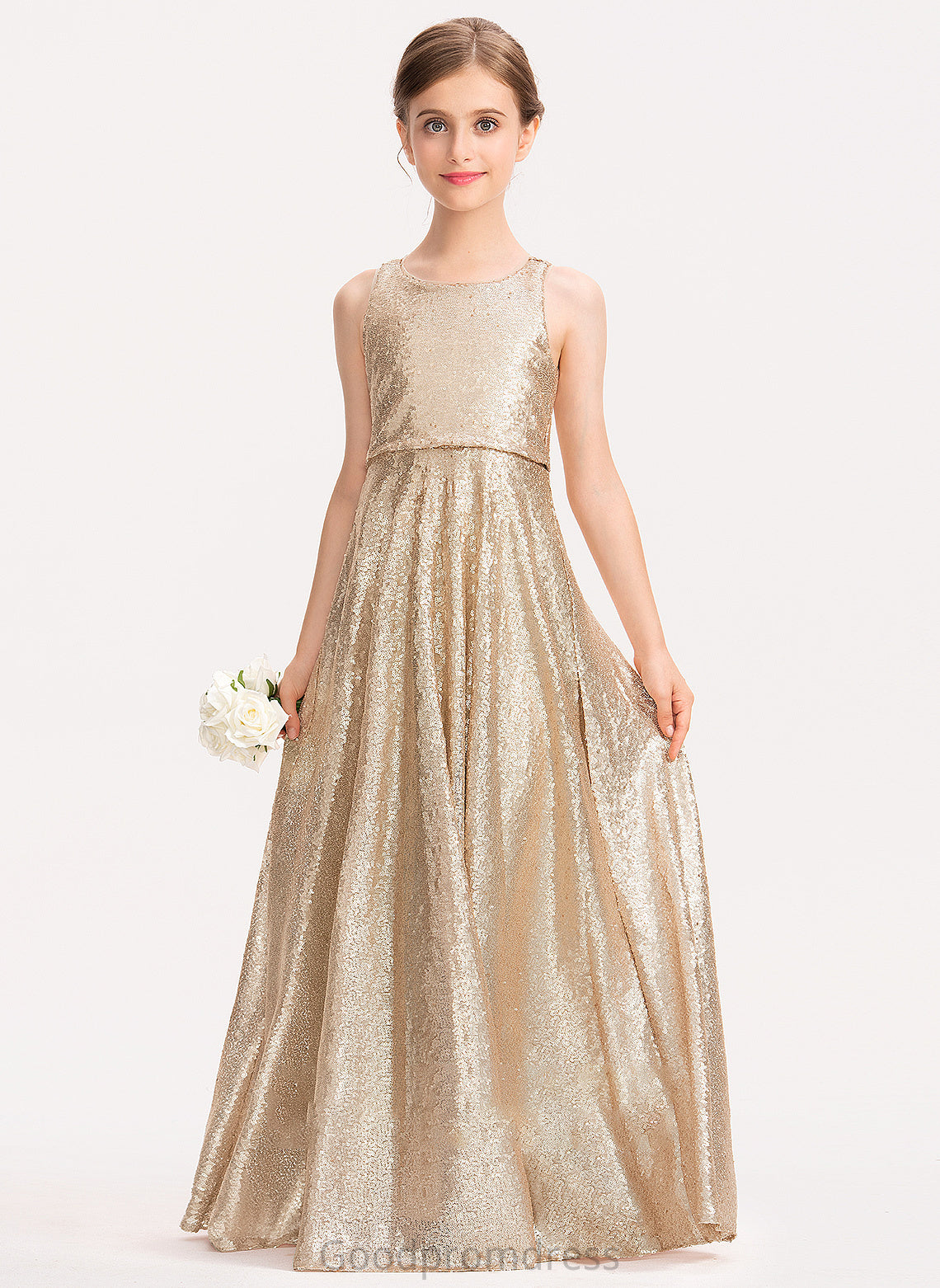 Noelle A-Line Scoop Neck Sequined Floor-Length Junior Bridesmaid Dresses