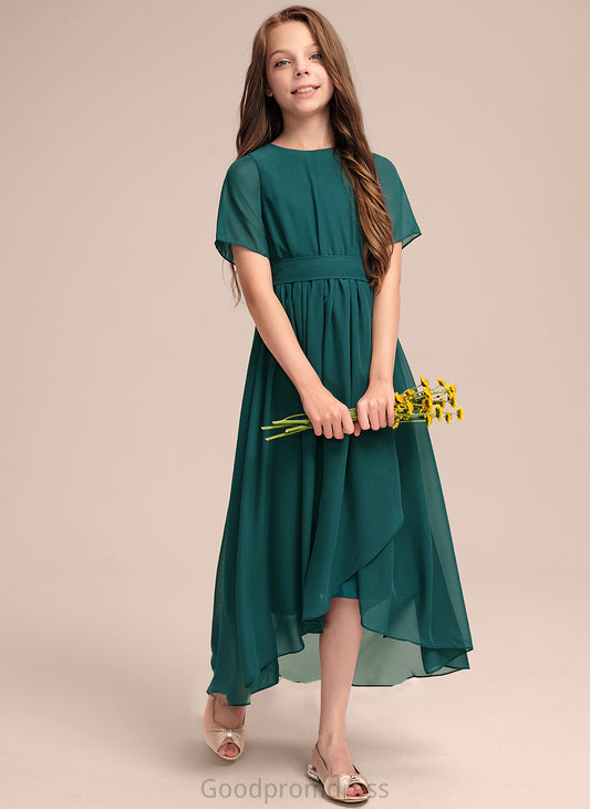 Junior Bridesmaid Dresses Asymmetrical With Chiffon Neck Bow(s) A-Line Scoop Ruffle Lizeth