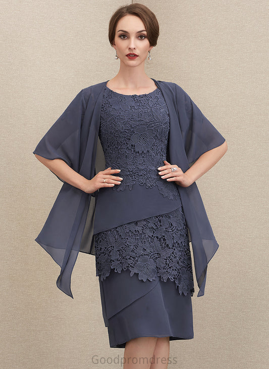 of Chiffon Mother of the Bride Dresses Neck Bride Scoop Sheath/Column the Lace Dress Mother Knee-Length Viviana