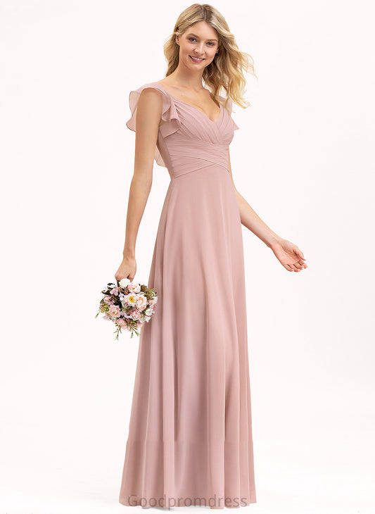 Empire Floor-Length Chiffon Ciara Prom Dresses Cascading Ruffles V-neck With