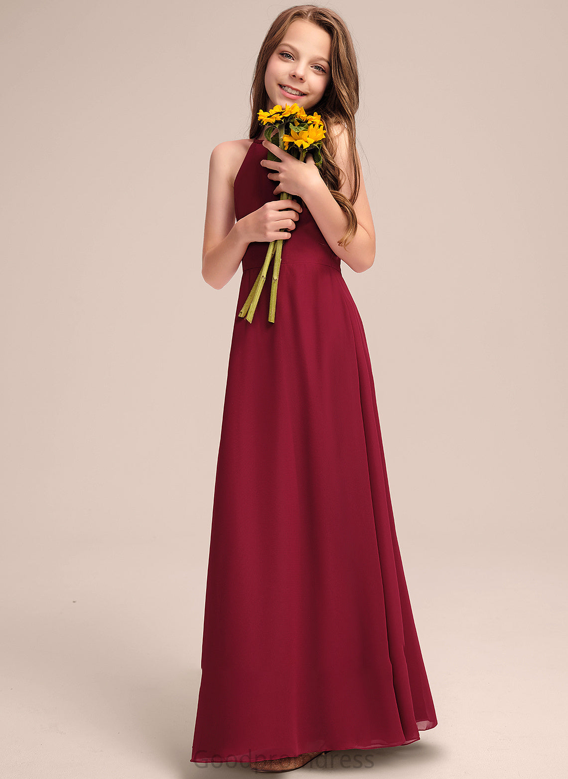 Junior Bridesmaid Dresses Neck A-Line Akira Chiffon Floor-Length Scoop