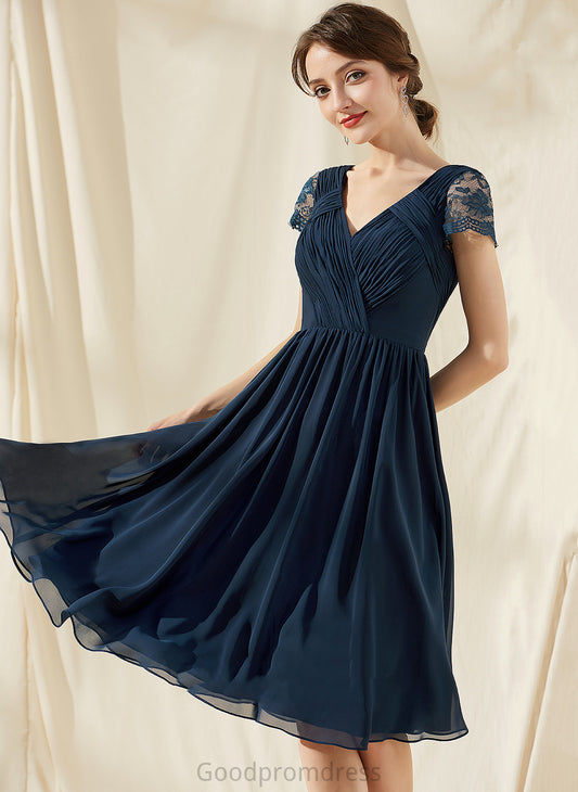 Homecoming A-Line Dress Lindsey Chiffon Knee-Length With Ruffle V-neck Lace Homecoming Dresses