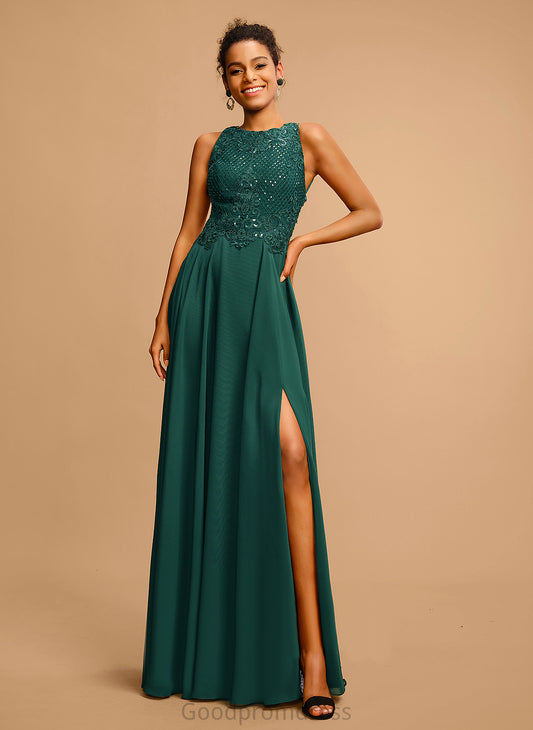 Prom Dresses With Chiffon A-Line Ella Floor-Length Lace Scoop Sequins