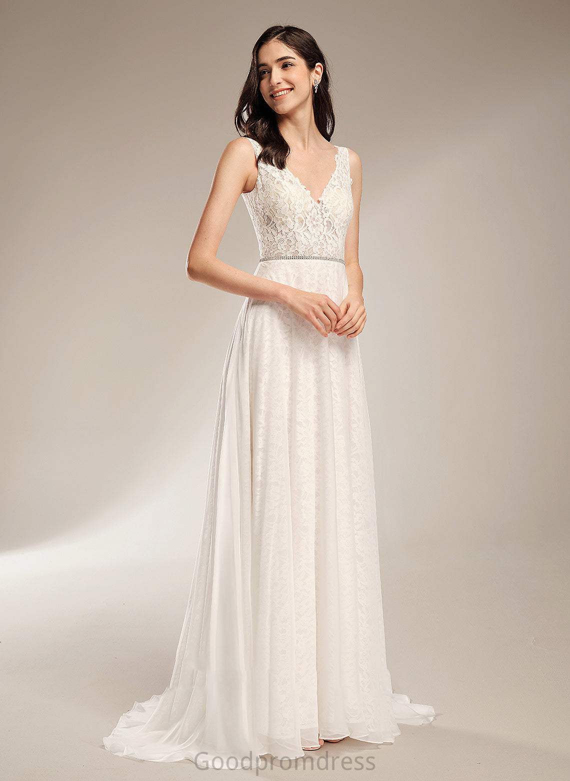 V-neck Train Wedding Dresses Wedding Sweep With Dress Beading A-Line Yamilet