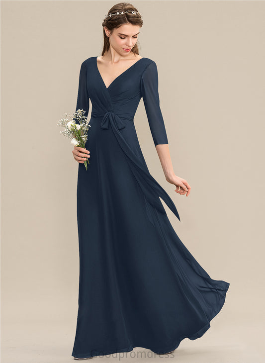 Bow(s) Floor-Length Ruffle V-neck Silhouette A-Line Neckline Fabric Length Embellishment Linda A-Line/Princess Bridesmaid Dresses