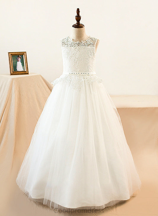 Ball-Gown/PrincessScoopNeckFloor-LengthTulleJuniorBridesmaidDressWithSashBeading#136423 Julie Junior Bridesmaid Dresses