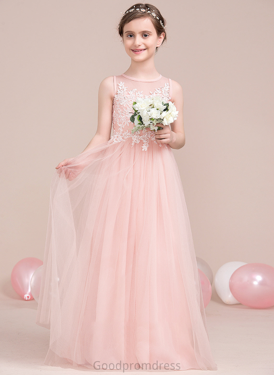 Floor-Length Rachel Junior Bridesmaid Dresses Neck With Sequins Tulle Scoop A-Line Beading