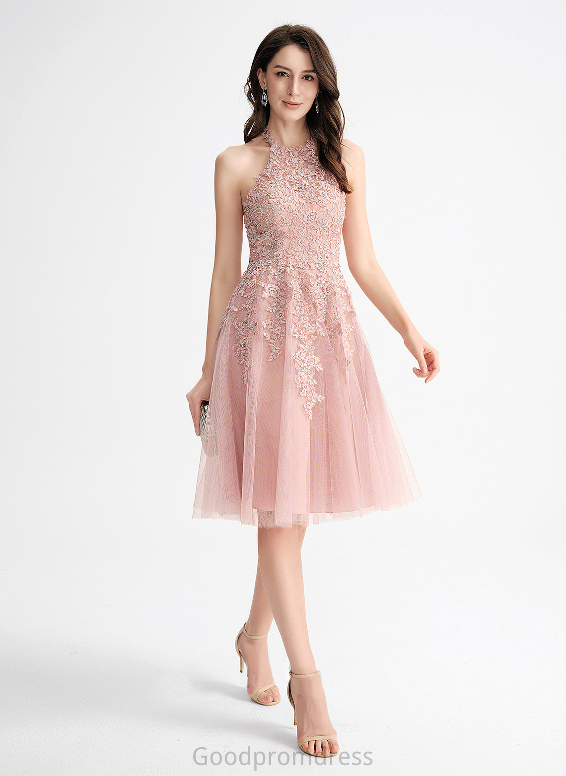 Neck Ashlee With Scoop A-Line Dress Tulle Homecoming Dresses Lace Knee-Length Homecoming