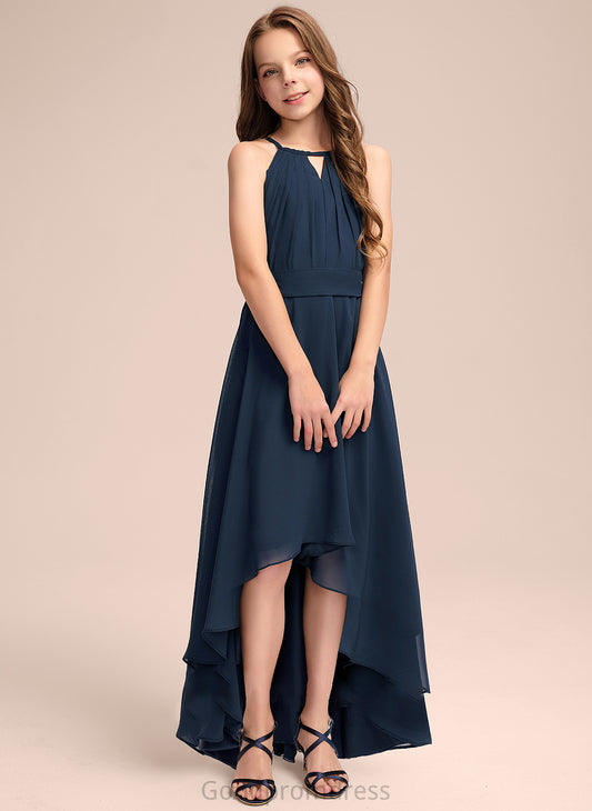 Asymmetrical Laci Scoop Ruffles With A-Line Chiffon Neck Junior Bridesmaid Dresses Bow(s)